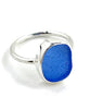 Blue Sea Glass Ring Simple Round Band - Size 8.5
