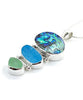 Abalone with Bright Aqua and Soft Green Sea Glass Triple Drop Barbell Pendant