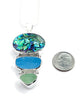 Abalone with Bright Aqua and Soft Green Sea Glass Triple Drop Barbell Pendant