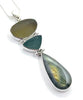 Olive & Dark Grey Sea Glass with Labradorite Triple Drop Barbell Pendant
