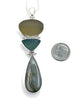 Olive & Dark Grey Sea Glass with Labradorite Triple Drop Barbell Pendant