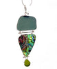 Dark Grey & Olive Sea Glass with Abalone Triple Drop Barbell Pendant