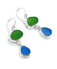Green & Blue Sea Glass Open Back Double Drop Earrings