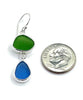Green & Blue Sea Glass Open Back Double Drop Earrings