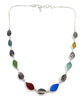 Multi Color Sea Glass Leaves with Carved Shell Leaves 13 Piece Necklace