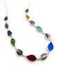 Multi Color Sea Glass Leaves with Carved Shell Leaves 13 Piece Necklace