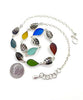 Multi Color Sea Glass Leaves with Carved Shell Leaves 13 Piece Necklace