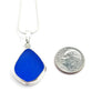 Blue Sea Glass Simple Pendant on Silver Chain