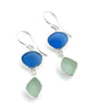 Blue and Soft Aqua Sea Glass Open Back Double Drop Earrings