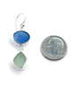 Blue and Soft Aqua Sea Glass Open Back Double Drop Earrings