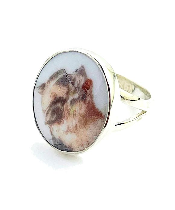 Light Brown Dog Oval Vintage Pottery Ring- Size 7