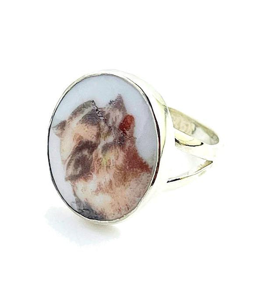 Light Brown Dog Oval Vintage Pottery Ring- Size 7