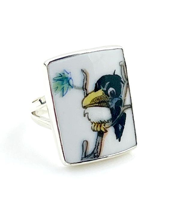 Cartoon Bird Vintage Pottery Ring- Size 6
