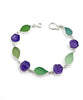 Olive, Green and Aqua Sea Glass and Amethyst Flower Bracelet #2- 8 1/2
