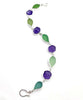 Olive, Green and Aqua Sea Glass and Amethyst Flower Bracelet #2- 8 1/2