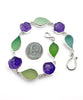 Olive, Green and Aqua Sea Glass and Amethyst Flower Bracelet #2- 8 1/2
