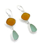 Amber & Aqua Sea Glass Open Back Double Drop Earrings