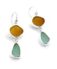 Amber & Aqua Sea Glass Open Back Double Drop Earrings
