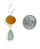 Amber & Aqua Sea Glass Open Back Double Drop Earrings