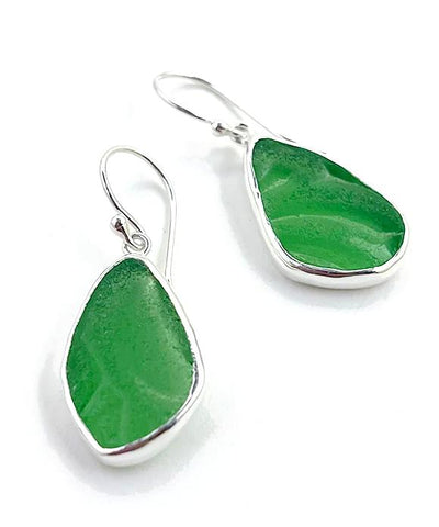 Textured Green Sea Glass Open Back Drop Earrings