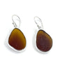 Dark Brown Sea Glass Open Back Drop Earrings