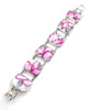 Bold Pink Flower & Grey Leaf Vintage Pottery Double Link Rectangle Bracelet -7 1/2