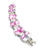 Bold Pink Flower & Grey Leaf Vintage Pottery Double Link Rectangle Bracelet -7 1/2
