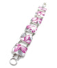 Bold Pink Flower & Grey Leaf Vintage Pottery Double Link Rectangle Bracelet -7 1/2