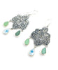 Lace Cast in Sterling Silver with Sea Glass & Vintage Pottery Drops