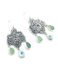 Lace Cast in Sterling Silver with Sea Glass & Vintage Pottery Drops
