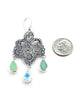 Lace Cast in Sterling Silver with Sea Glass & Vintage Pottery Drops