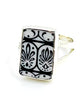 Black and White Patterned Rectangle Vintage Pottery Ring- Size 6