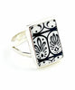 Black and White Patterned Rectangle Vintage Pottery Ring- Size 6