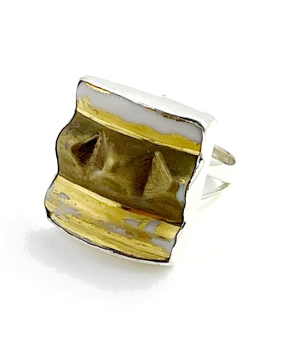 Spiked Brown & Gold Vintage Pottery Ring- Size 6