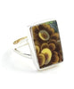 Brown & Yellow Flower Rectangle Vintage Pottery Ring- Size 8.5
