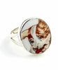 Blue Eyed Dog Oval Vintage Pottery Ring- Size 8