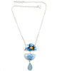 Blue Flower Vintage Pottery & Light Blue Sea Glass Triple Necklace