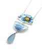Blue Flower Vintage Pottery & Light Blue Sea Glass Triple Necklace
