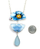 Blue Flower Vintage Pottery & Light Blue Sea Glass Triple Necklace