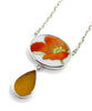 Bold Poppy Vintage Pottery with Textured Amber Sea Glass Double Drop Necklace