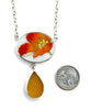 Bold Poppy Vintage Pottery with Textured Amber Sea Glass Double Drop Necklace