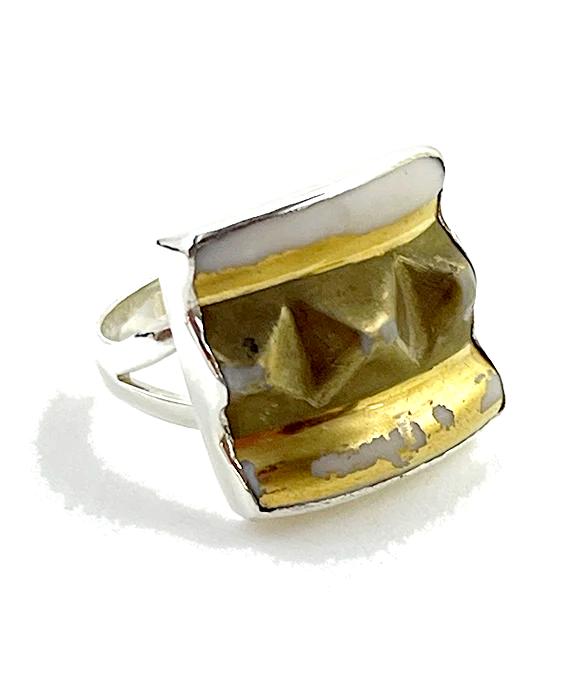 Spiked Brown & Gold Vintage Pottery Ring #2- Size 6