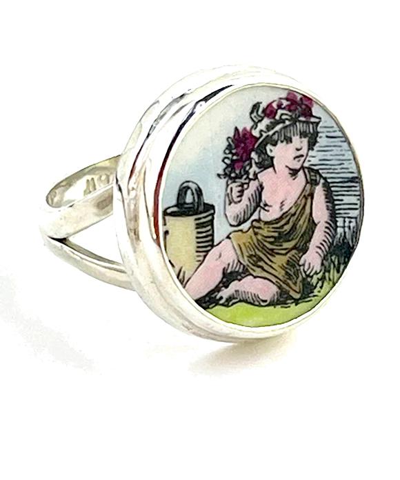 Cherub Vintage Pottery Ring- Size 6