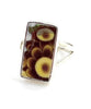 Brown & Yellow Flower Rectangle Vintage Pottery Ring #2- Size 9