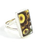 Brown & Yellow Flower Rectangle Vintage Pottery Ring #2- Size 9