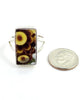 Brown & Yellow Flower Rectangle Vintage Pottery Ring #2- Size 9