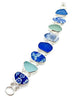 Blue and White Floral Vintage Pottery and Sea Glass Double Link Rectangle Bracelet - 7