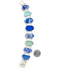 Blue and White Floral Vintage Pottery and Sea Glass Double Link Rectangle Bracelet - 7