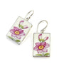 Big Pink Flower Vintage Pottery Large Rectangle Single Drop Earrings