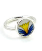 Blue and Yellow Vintage Pottery Ring- Size 5